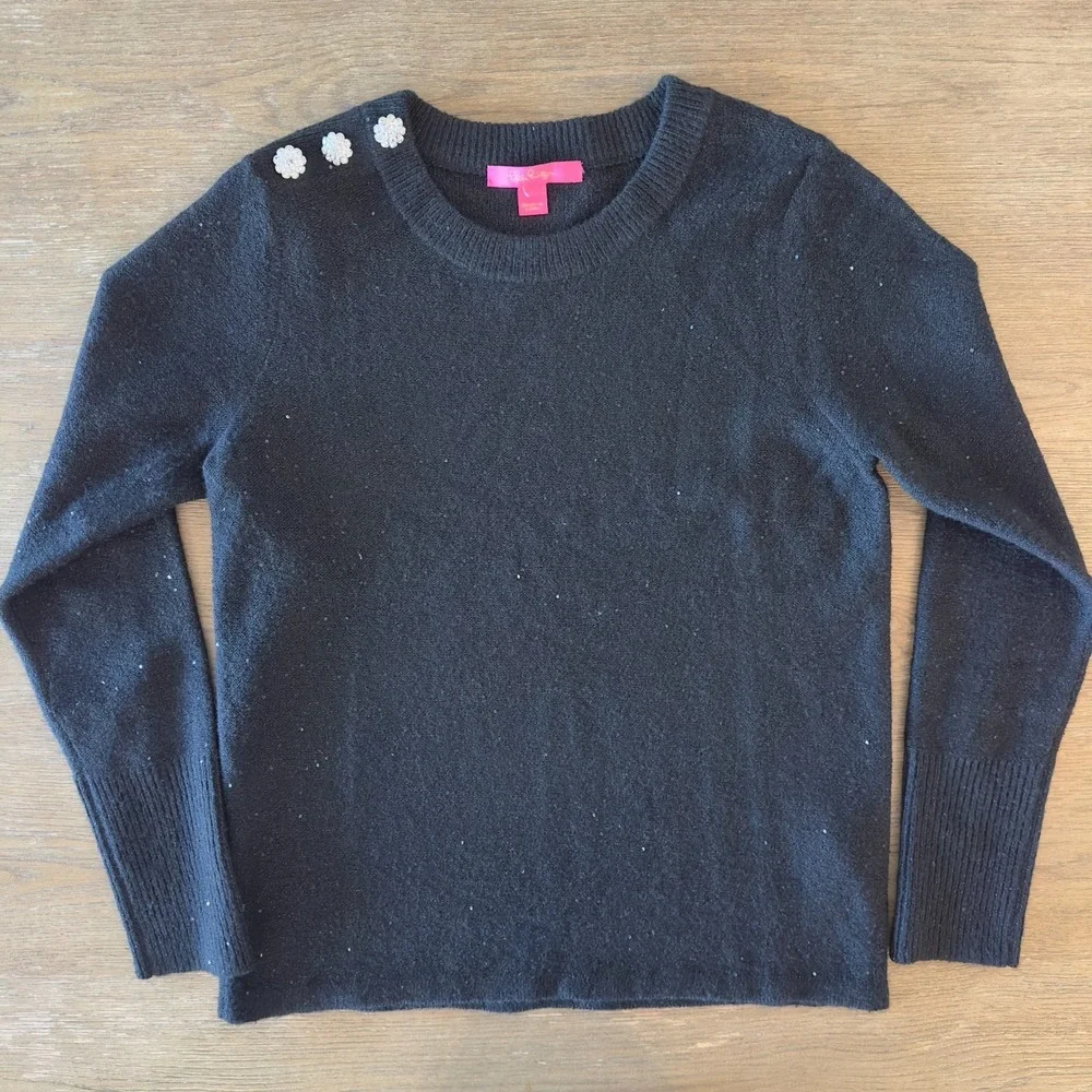 Lilly Pulitzer Morgen Sequin Holiday Sweater in Onyx Black Metallic Sequin-Large